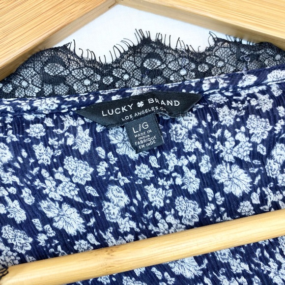 Lucky Brand Floral Boho Crinkle Fabric Embroidered Tunic Top - Picture 8 of 10